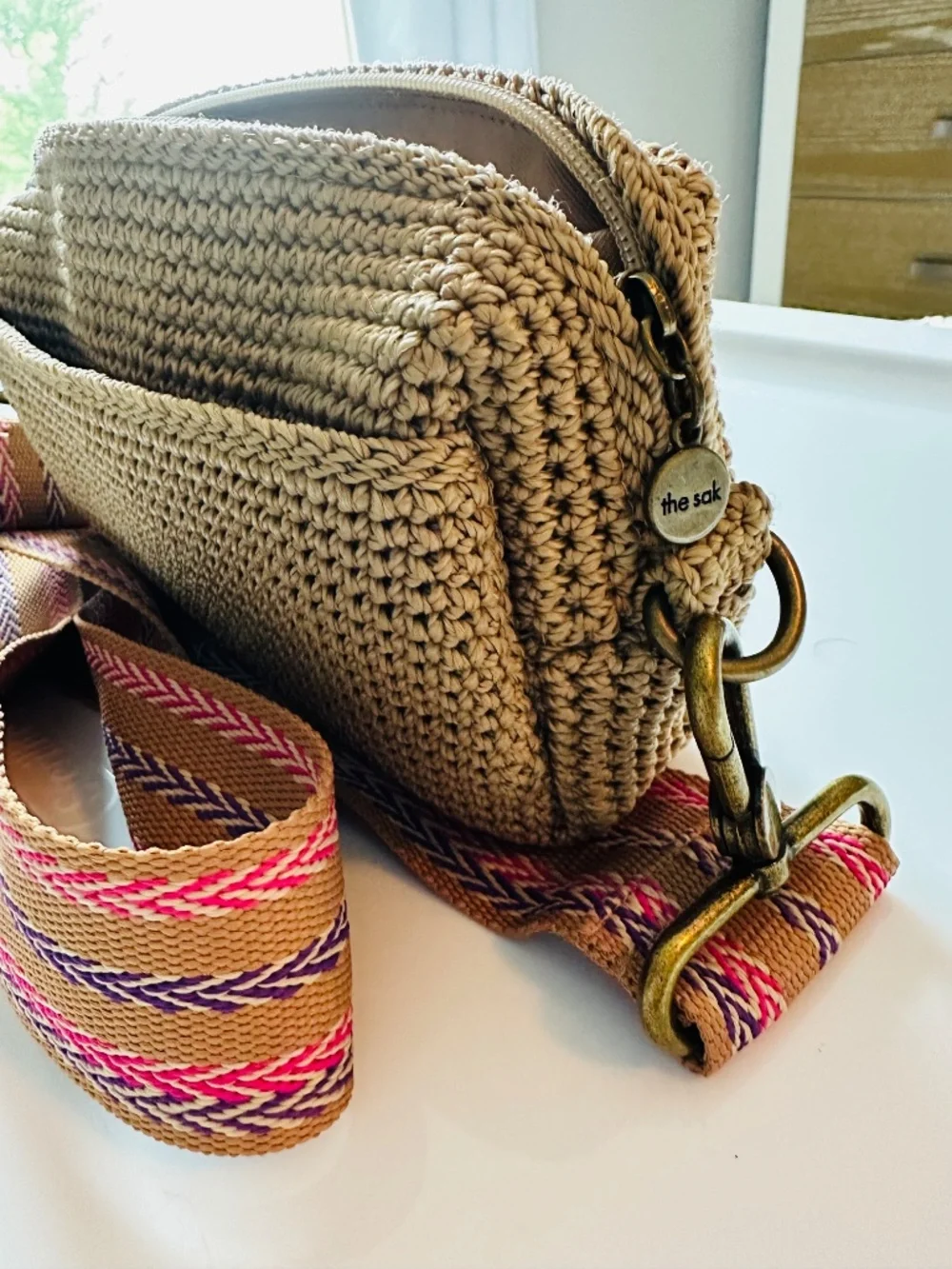 Like New - The Sak small natural bag with wide strap - adjustable